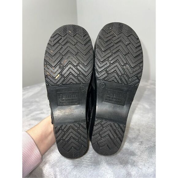 Womens Sanita Professional Slip On Clogs EU 37/US 6.5-7 Black Leather Round Toe - Picture 7 of 10